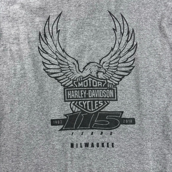 Harley-Davidson Tee Shirt Gray Large Unisex 115 years Anniversary - Picture 2 of 11